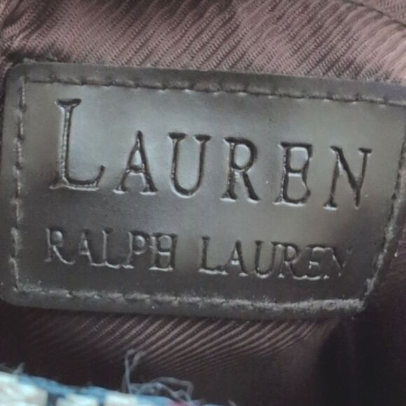 Lauren Ralph Lauren Houndstooth Brown Leather Shoulder Bag Y2K Preppy Vintage - Picture 12 of 14